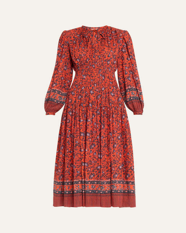 Mona Floral Long-Sleeve Midi Dress